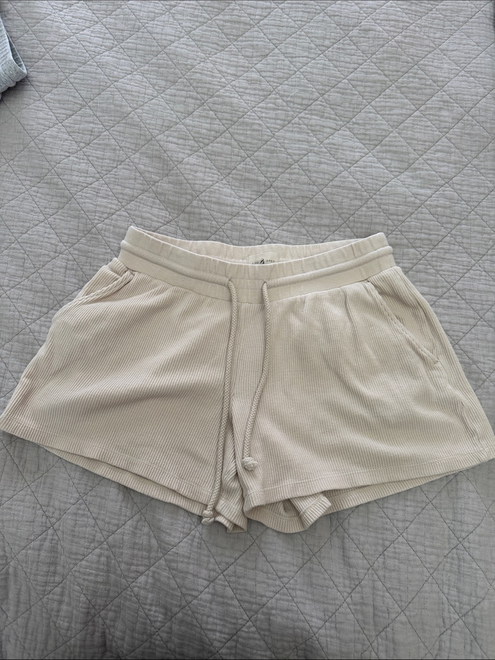 Lou & Grey Waffle Drawstring Shorts in Light Cream